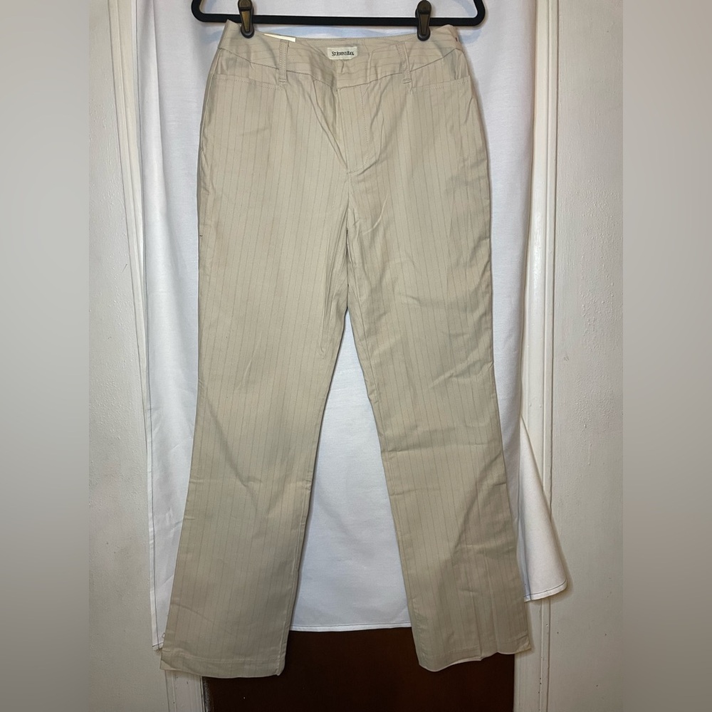 NWT St. John's Bay Kakhi Beige Pinstripe Casual Work Straight Leg Trouser Size 8